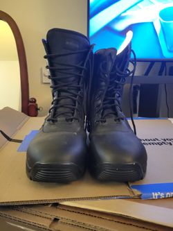 Black Officer Work Boots, the brand is Interceptor size 14