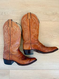 Justin 2497 Men’s Brown Leather Western Cowboy Boots Pull-On Stitched Upper 8D