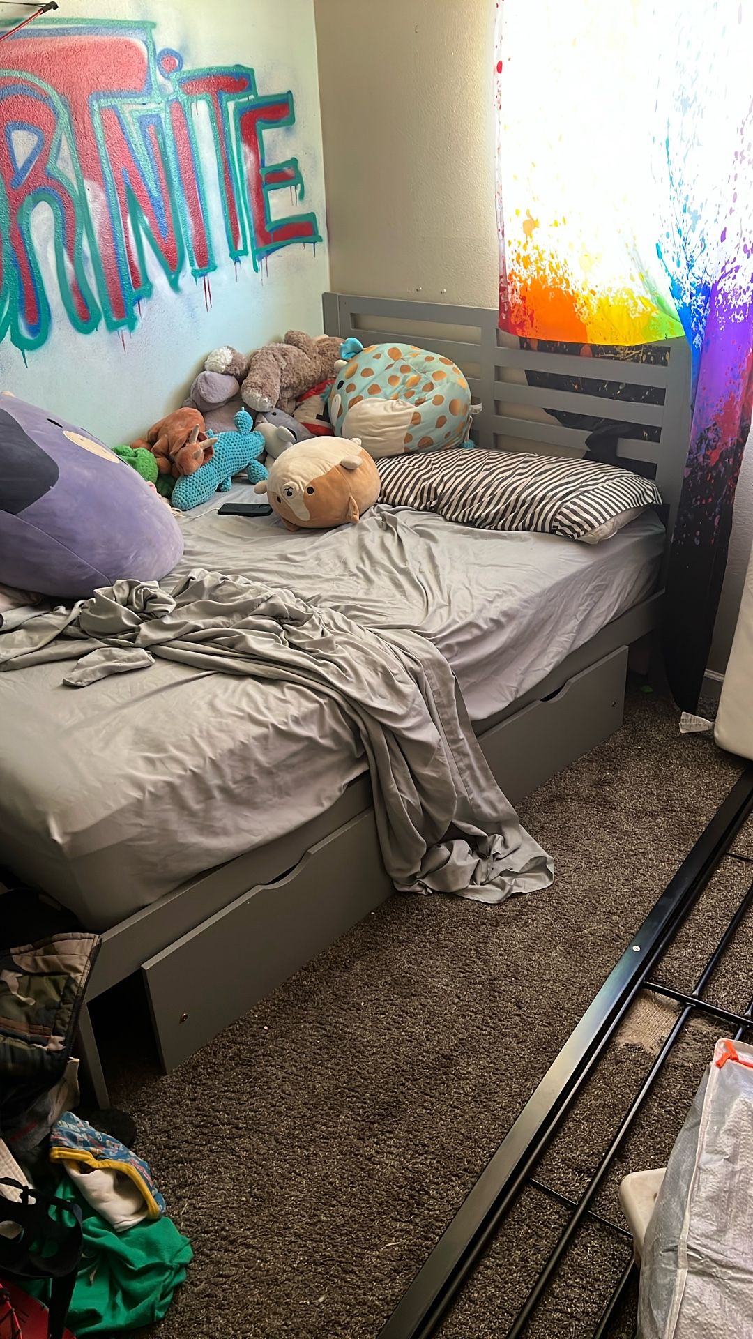 Full Size Gray Wooden Bedframe