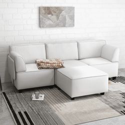 4-Piece Modular Sectional Sofa with Ottoman - Light Gray