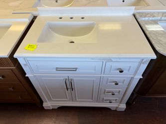 Melpark 36 in. Single Sink Freestanding White Bath Vanity with White Engineered Marble Top