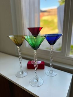Vintage Portuguese 12” Tall Martini Glasses - Set of 4 - Luxe Jewel Tones