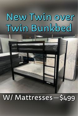 New Twin over Twin Bunk Bed with Mattresses
