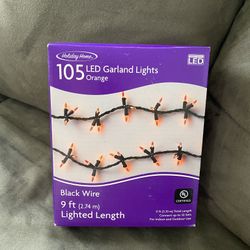 BRAND NEW 105 LED GARLAND ORANGE LIGHTS BLACK WIRE 9 FT