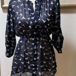 Sheer bird-patterned blouse with button closures by bongo Women's size large