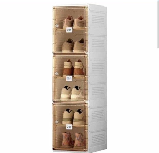 New ANTBOX Shoe Organizer Storage Box, Portable Folding Shoe Rack for Closet with Magnetic Clear Door, Large Sneaker Cabinet Bins Sturdy Easy