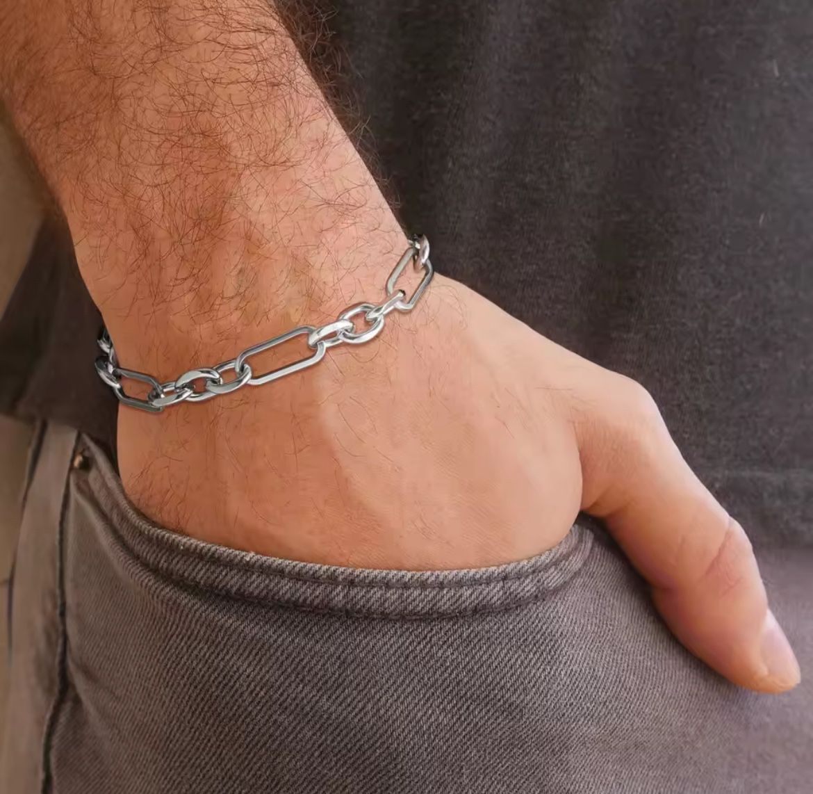 Chunky Stainless Steel Handmade Combo Chain Paperclip & 3 Link Bracelet 8.5”