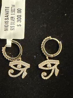 Eye of Ra Moissanite Dangle Huggie Earrings / Evil Eye