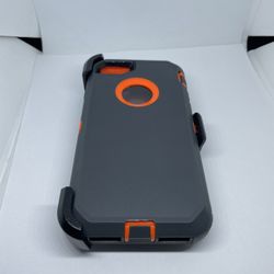 For iPhone SE , iPhone 7 / 8 Black With Orange Case With Belt clip Case Holster Defender 