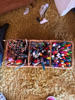 CRAYONS, COLORED PENCILS, MARKERS, PENCILS; cross streets are Arapaho & Waterview