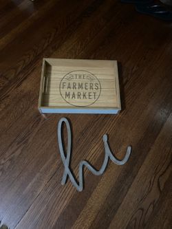 Like New Farmers Market Wooden Tray Box And Hi Sign Wooden Picture Hooks