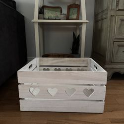 White wooden crate with heart details