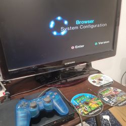 PLAYSTATION 2 SLIM 3 NINJA TURTLES GAMES BUNDLE W/CRYSTAL BLUE CONTROLLER 