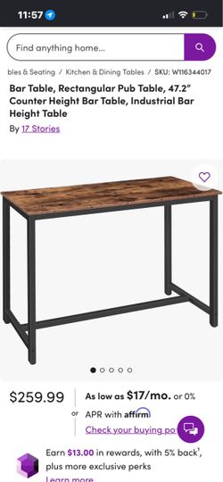 Bar Table, Rectangular Pub Table, 47.2” Counter Height Bar Table, Industrial Bar Height Table