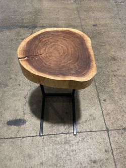 Handmade Industrial Steel Live Edge Hardwood End Table