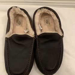UGG Men’s Ascot Tea Leather Sheepskin Loafer Slippers Style 5379 Brown Size 12