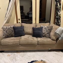 3 Piece Sectional Beige/Light Tan Suede 