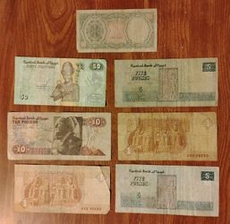 Egypt Egyptian 7 Bills Banknotes Currency 