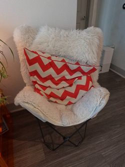 White faux-fur butterfly accent chair