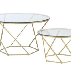 Walker Edison Geometric 2-Piece Modern Glass Accent Table Set