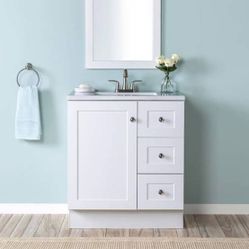 Glacier Bay Vanity 31 in. Single Sink White Bath Vanity with Granite-Look Colorpoint White Cultured Marble Top
