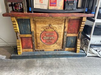 Tiki Corona Extra Wooden Bar with Three Barstools