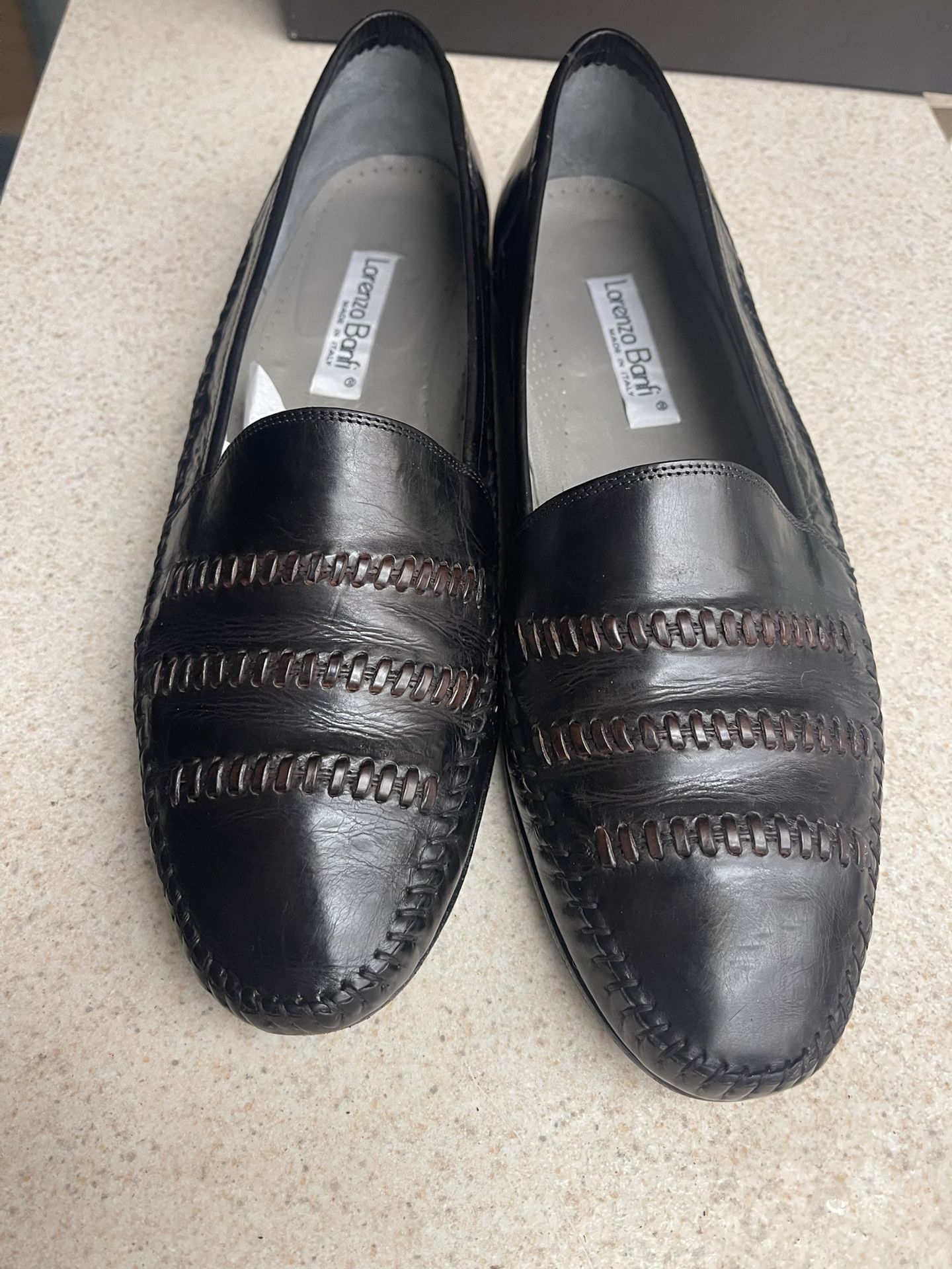 VINTAGE black Italian slip on casual dress shoes loafers sz12