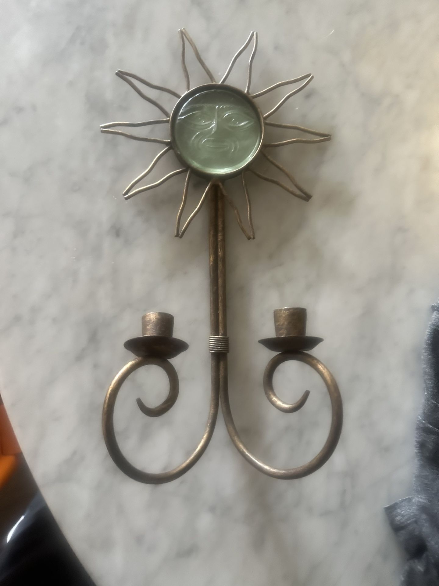 ANDRE DUBREUIL METAL AND GLASS SUN CANDLE HOLDER WALL LAMP? SUN FACE CANDLE .