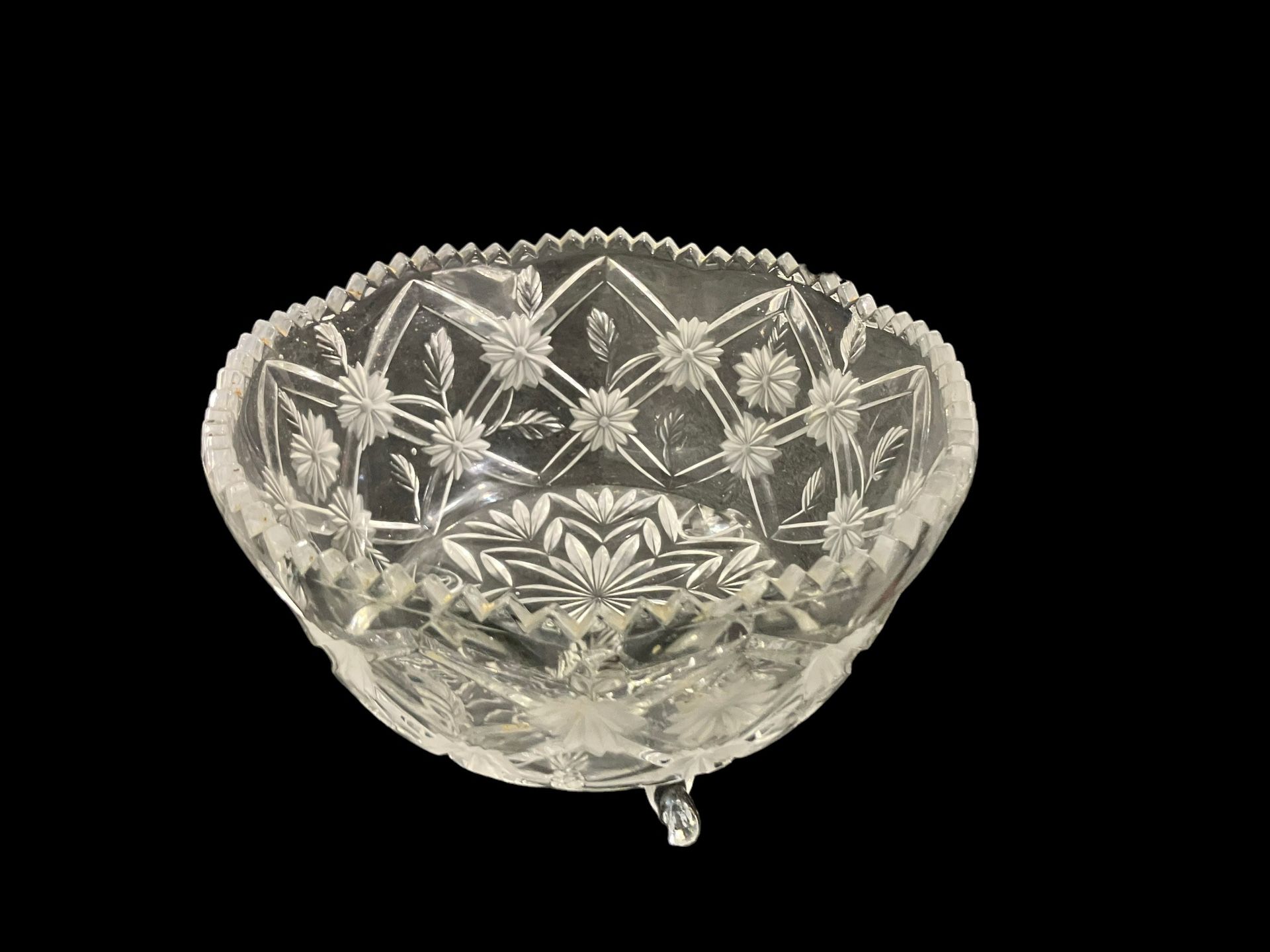 Vintage Americans Brilliant Footed Crystal Bowl-Daisy Design