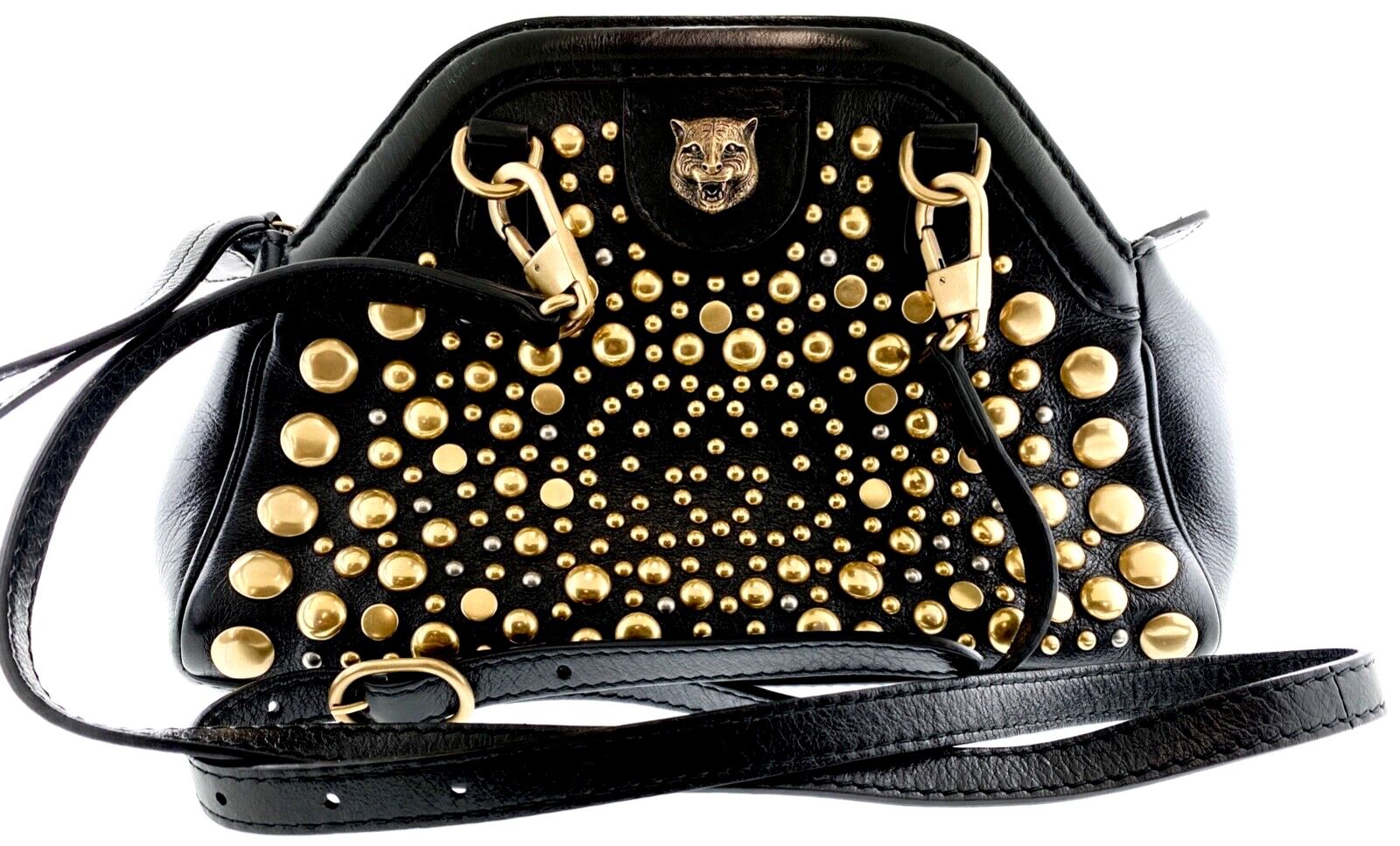 Gucci - GG with Lion head - Small shoulder Bag - Black with Gold accessories