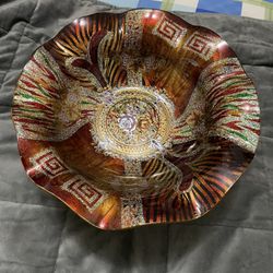 Beautiful Glass & Resin Pedestal Bowl 11”x7”