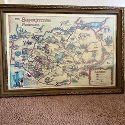 Vintage 1986 Superstition Mountains Illustrated Map – Framed – Tamara Kirkham