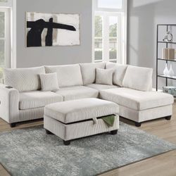 Corduroy Sectional Sofa With Ottoman