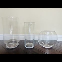 Clear Vases: Large $18, Medium $15, Small $10.  All 3 For $40. In Great Condition. 