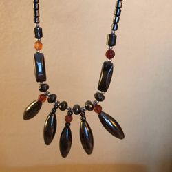 Pure Hematite Beaded Necklace With Carnelian Healing Stone Like Copper For Joint Pain Arthritis And Other Healing EMF Shield 