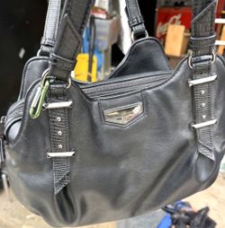Black Hobo Bag with Lizard-Embossed Straps
