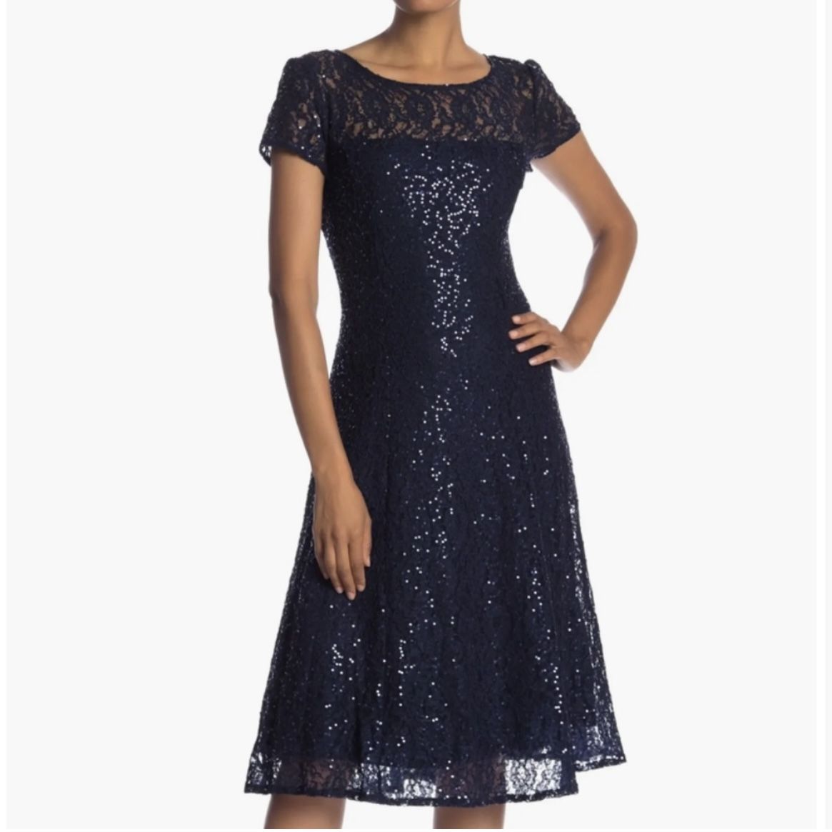 Brand New Women Sequin Midi Dress In Navy Blue