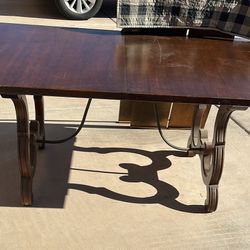 Vintage 1960s Spanish Baroque Dining Table Walnut And Iron Lyre 