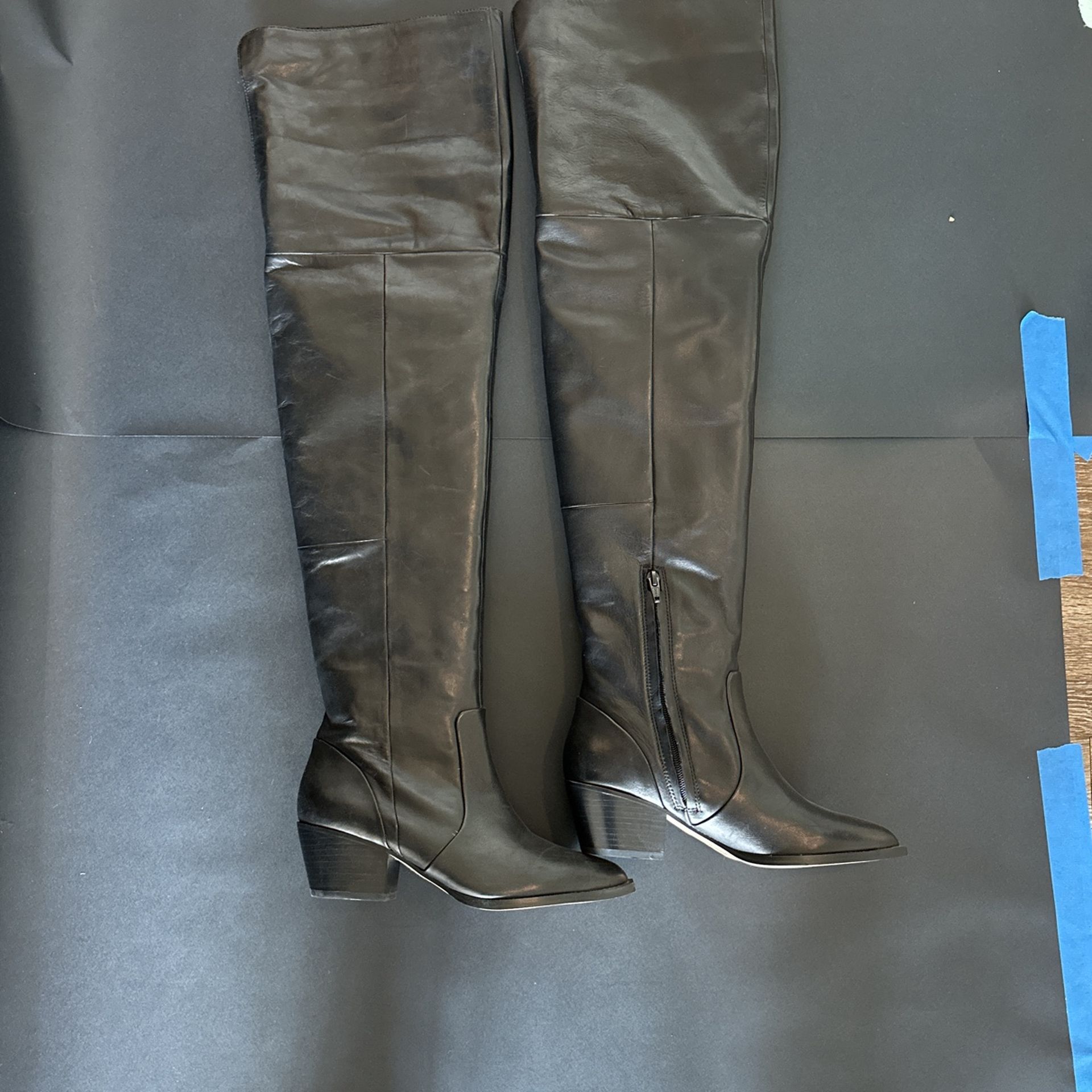NEW over-the-knee black leather women's boots.