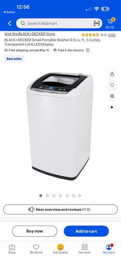 Black and decker top load 0.9 cubic feet portable washer