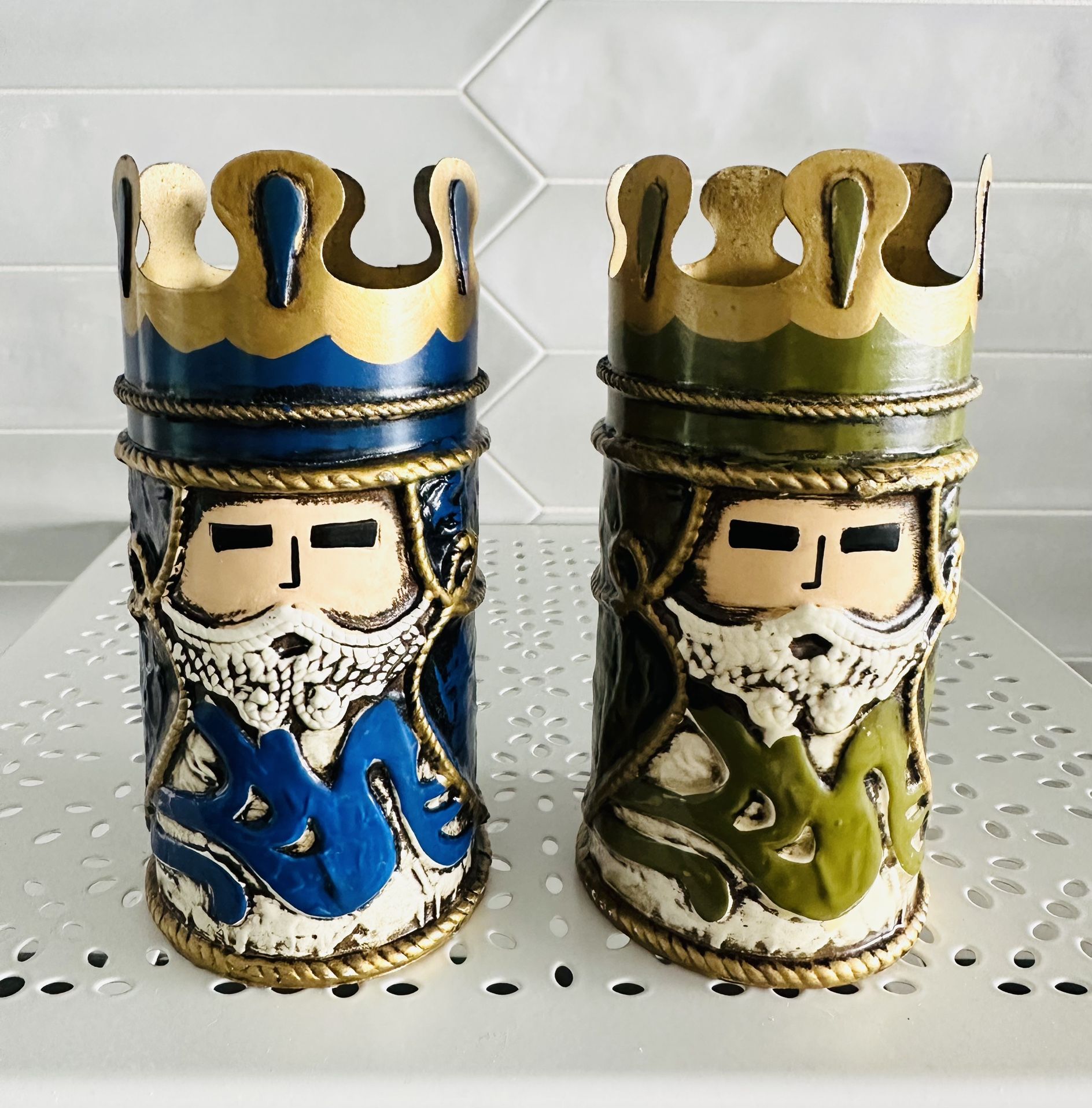 Vintage MCM Fitz and Floyd Set of 2 Paper Mache Wise men / kings nativity candle holders