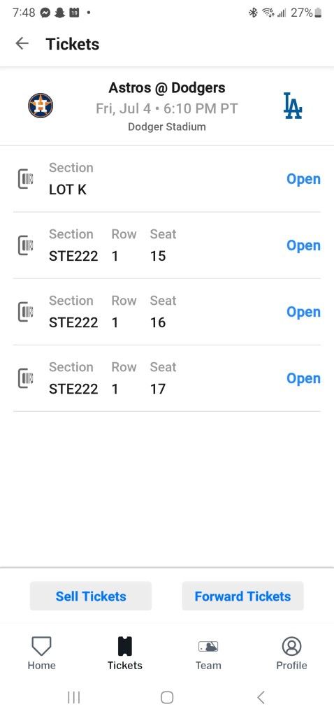 3 Dodgers Tickets For July 4th With Parking