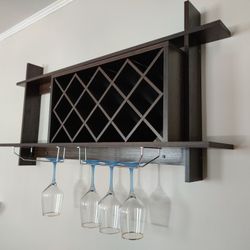 Wall Mount Wine Rack Organizer And Glass Holder