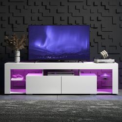 New White TV Console, With Shelves And Drawers 