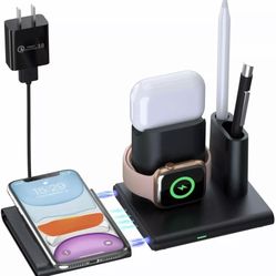 Fast Wireless Charger 5in1 Dock Charging Station (QC 3.0 Adapter Included)