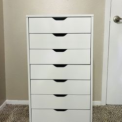 Drawer Chest, Wood Storage Dresser File Cabinet with Wheels, White