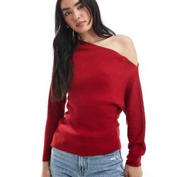 ASOS DESIGN Rib Knit Ssymmetric Off The Shoulder Top