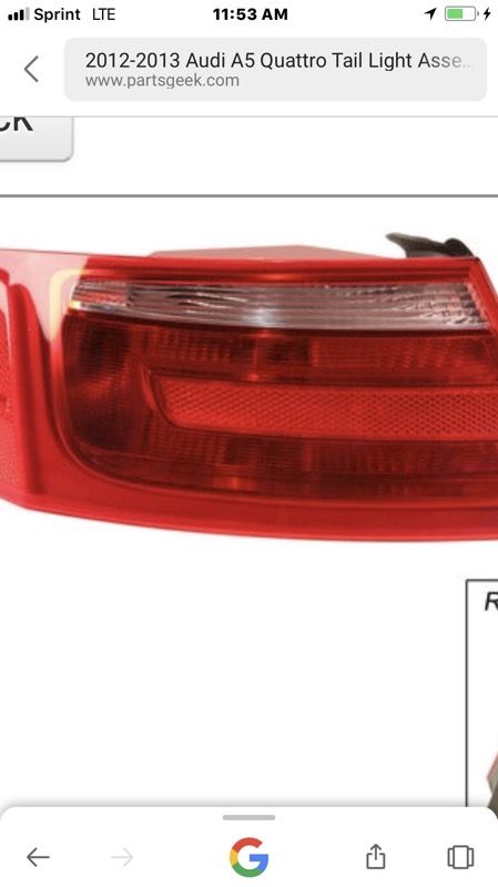 2008 Audi A5 driver tail light assembly