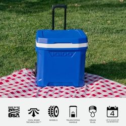 Igloo Cooler with Wheels, Profile II 28 Qt Hard Sided Ice Chest NEW 