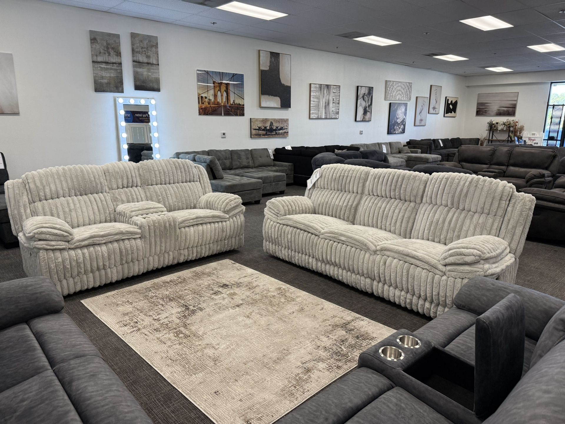 2 Pc Alloy Plush Sofa & Loveseat Reclining Set- EZ $10 Down Payment Options Available